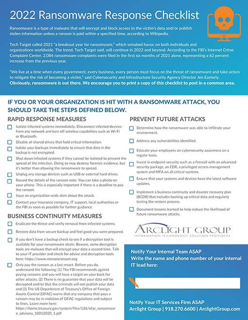 Ransomware Response Checklist: Free Download – ArcLight Group