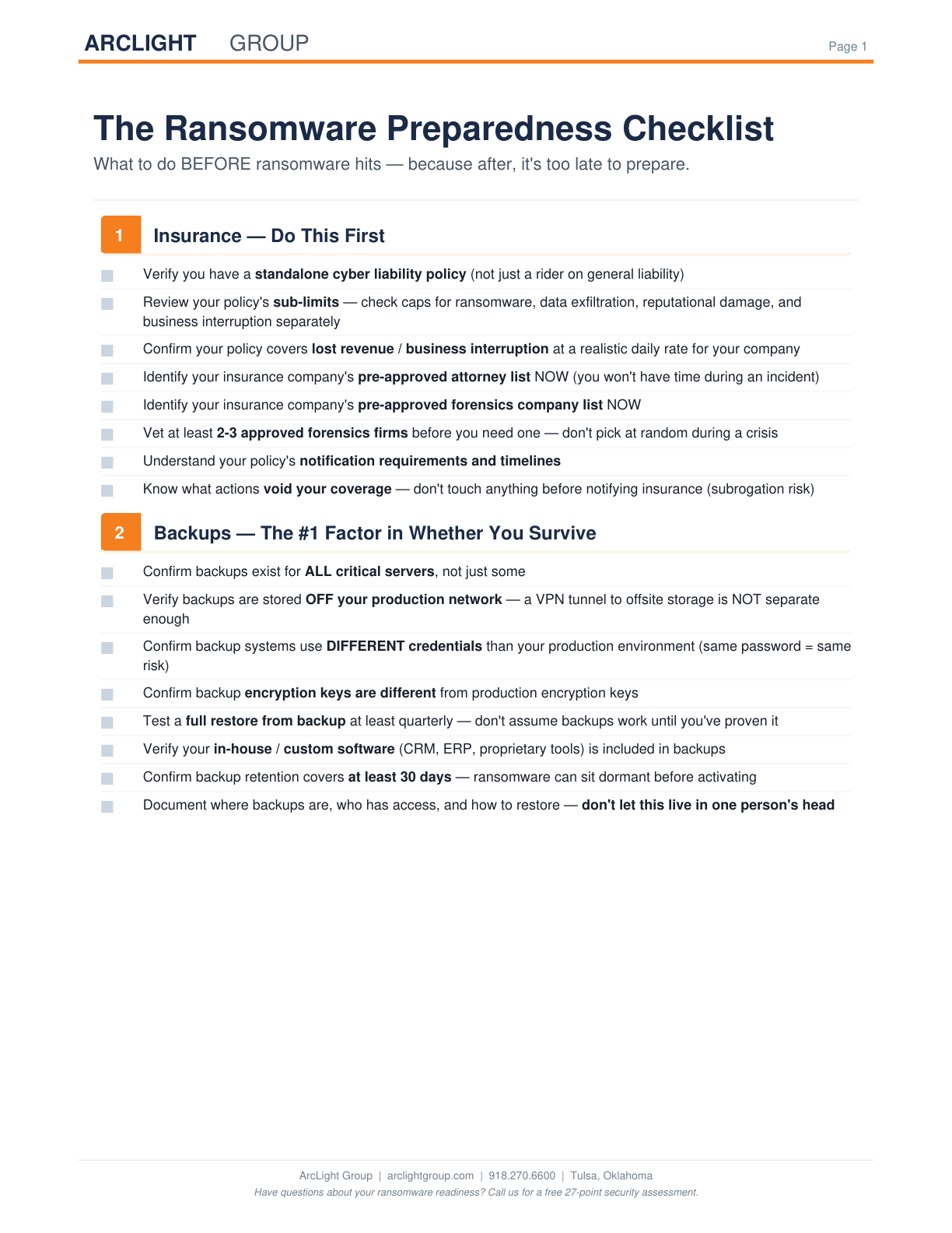 Ransomware Response Checklist Thumbnail | ArcLight Group ArcLight Group Ransomware Response Checklist preview